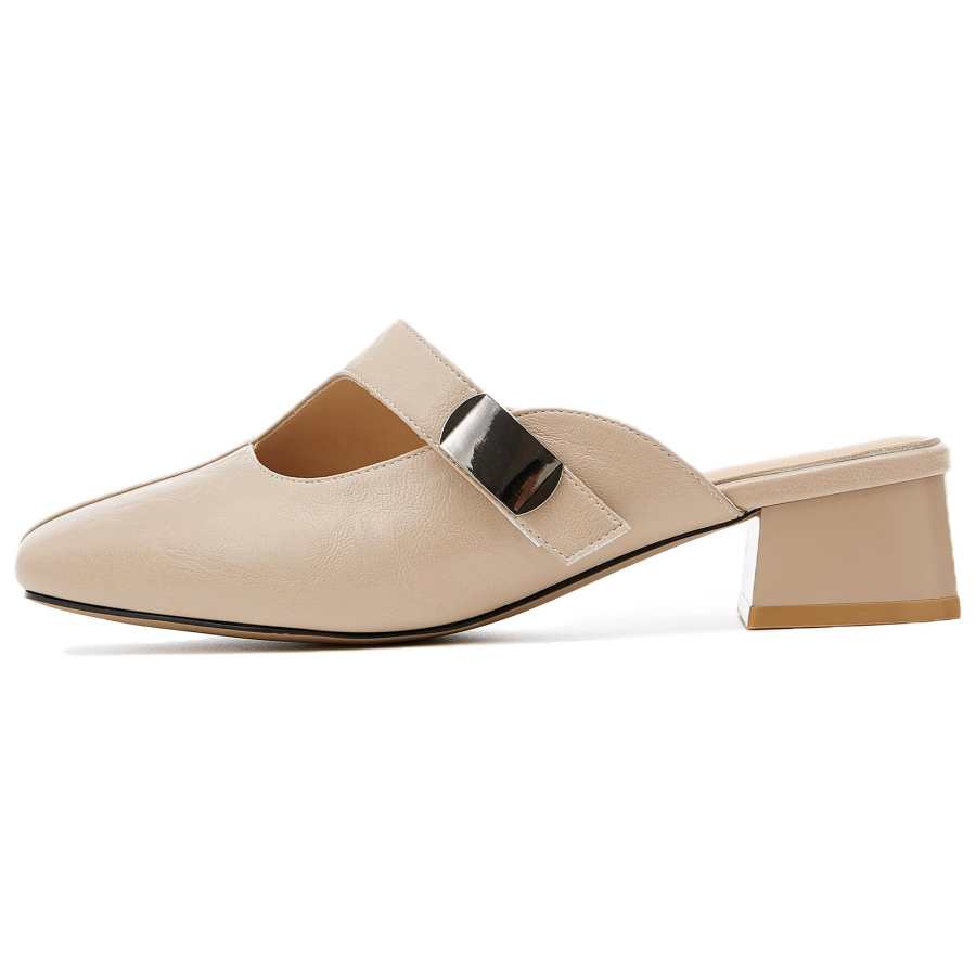 DAPHNE DAPHNE Leather Patchwork Quiet Closed Toe Slippers Women's