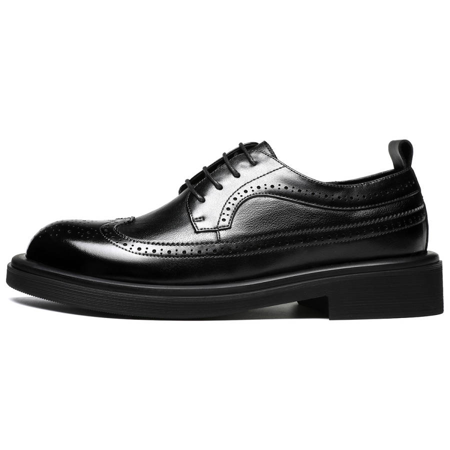 FAPAI Casual Leather Shoes Men's Low Top Black
