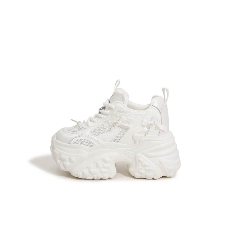 MILANLIANGE Microfiber Leather Breathable Lightweight Height Increasing Low top Chunky Sneakers Women's Solid Color