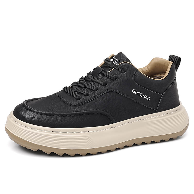 CITONGXIANSHENG Cow Split Leather Low top Casual Shoes Men's Black