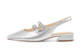 7or9 Silver Moon Cow Leather Chunky Heel Mary Jane Shoes 3.5cm Women's Silver