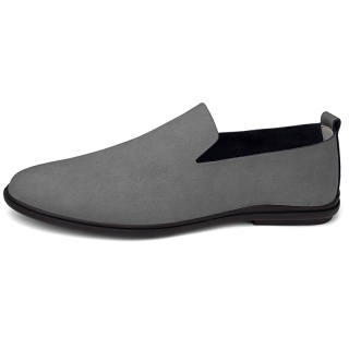 YINGLUNQISHI Top Grain Cow Leather Casual Shoes Men's Gray