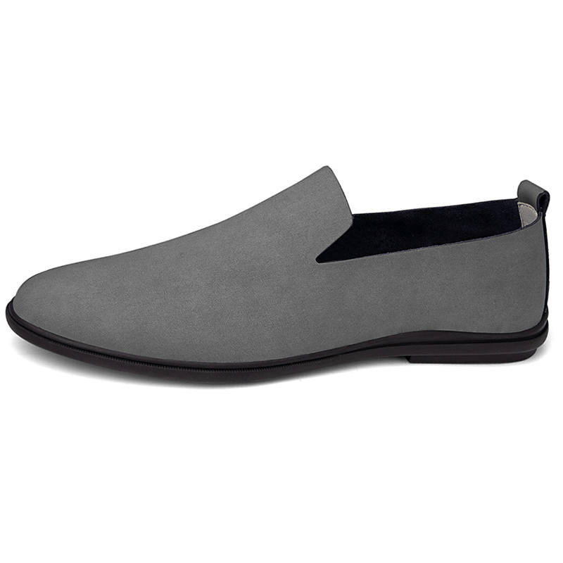 YINGLUNQISHI Top Grain Cow Leather Casual Shoes Men's Gray