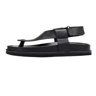 Brounvanm Top Grain Cow Leather Beach Sandals Men's Black