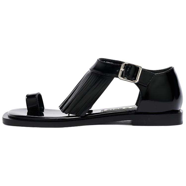 CINDY C ERIC Cow Leather One Strap Sandals 1.5cm Women's Black