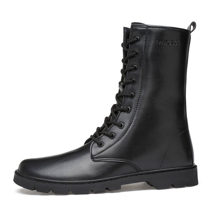 XIMO BULL XIMO BULL Top Grain Cow Leather Crew Combat Boots 3cm Black
