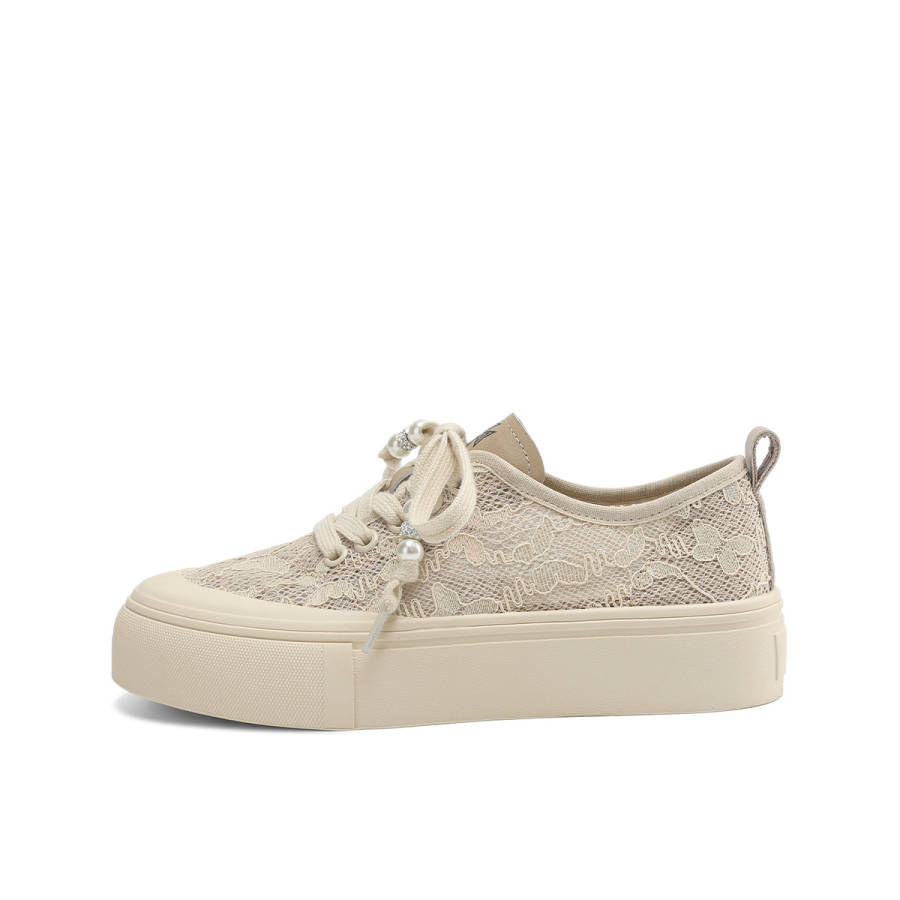 BOERDIQI Breathable Height Increasing Breathable Height Increasing Low top Skateboard Shoes Women's Apricot
