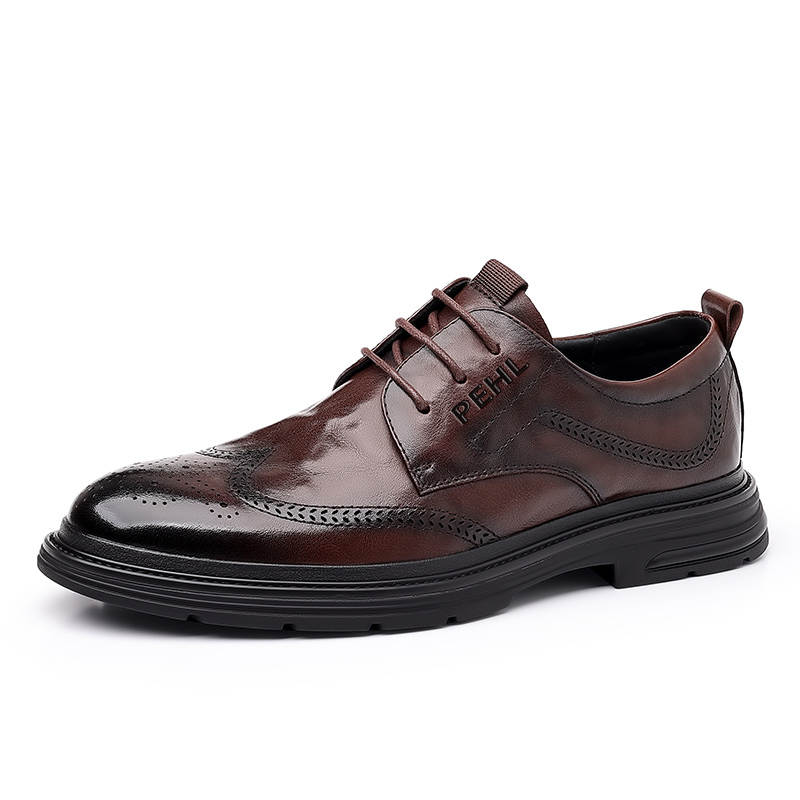 PEHL Casual Leather Shoes Men's Low Top Black/Brown