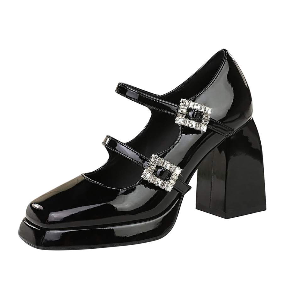 Bamiti Like Walking On A Level Surface Microfiber Leather Chunky Heel Mary Jane Shoes 9cm Women's