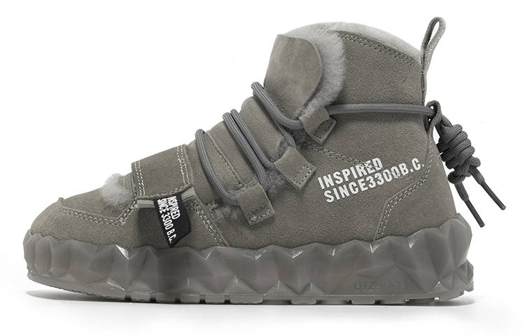 OTZSHOES Cow Split Leather Thermal Thickened And Fleece Lined Short Snow Boots Unisex Gray