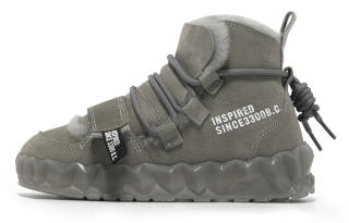 OTZSHOES Cow Split Leather Thermal Thickened And Fleece Lined Short Snow Boots Unisex Gray
