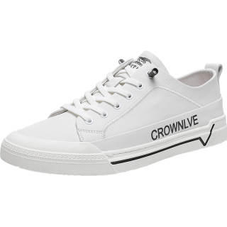 AOLUN Top Grain Cow Leather Abrasion Resistant Low top Skateboard Shoes Men's White