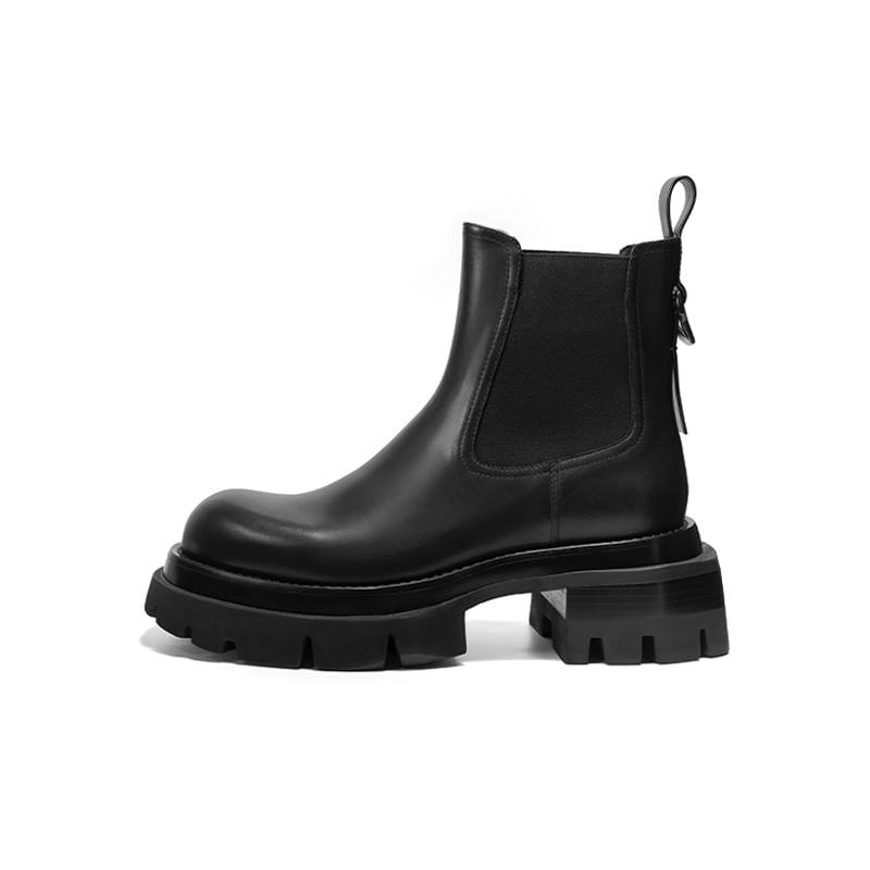 Viplander Top Grain Cow Leather Short Chelsea Boots Platform Men's Black
