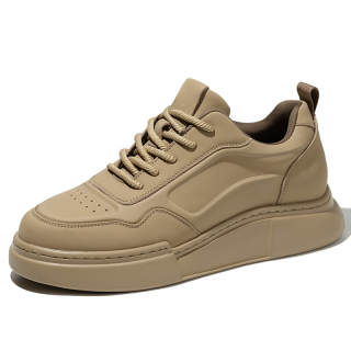 SULEGAO Cow Split Leather Waterproof Height Increasing Low top Skateboard Shoes Men's Khaki