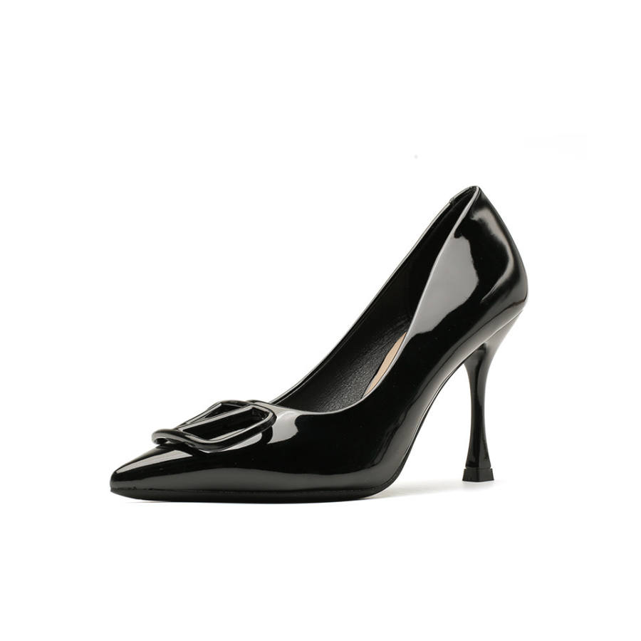 Lanza Pointed Toe Buckle Elegance Women's Shoes Everyday Commute Elegant Comfortable Versatile Patent Leather Slim Heel