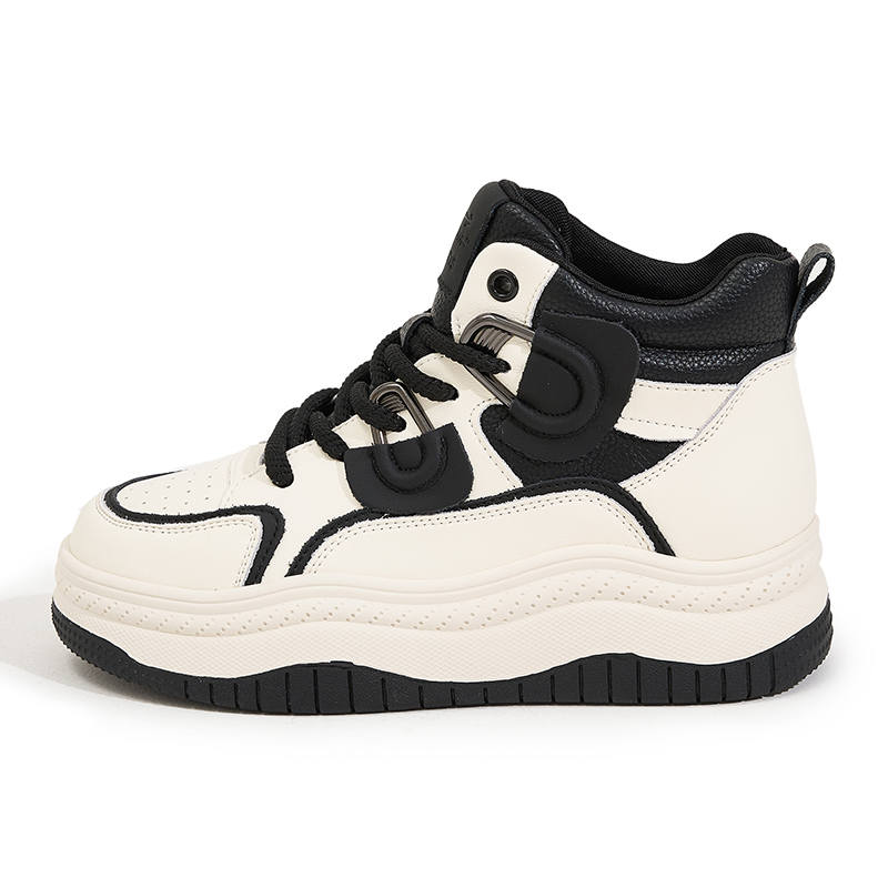 MILANLIANGE Abrasion Resistant Lightweight Height Increasing High top Skateboard Shoes Women's Beige Black