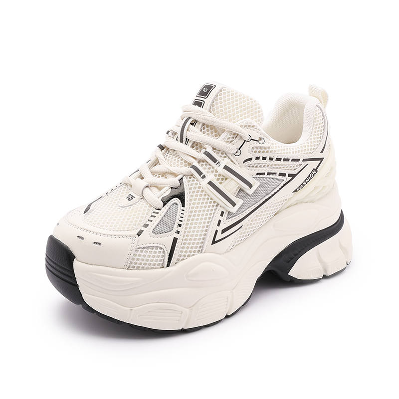 MILANLIANGE Abrasion Resistant, Breathable, And Waterproof Low top Chunky Sneakers Women's Beige