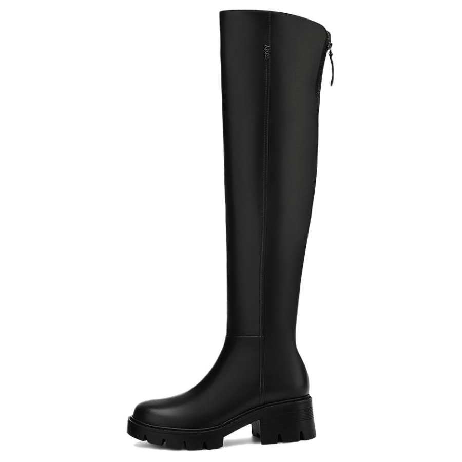 Rosa Bianca Top Grain Cow Leather Fashion Fleece Lined Thermal Slimming Over the knee Boots 5CM Women's Black