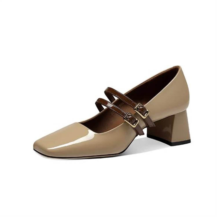 JESSICA SOPHIA Patent Leather Chunky Heel Mary Jane Shoes 5CM Women's