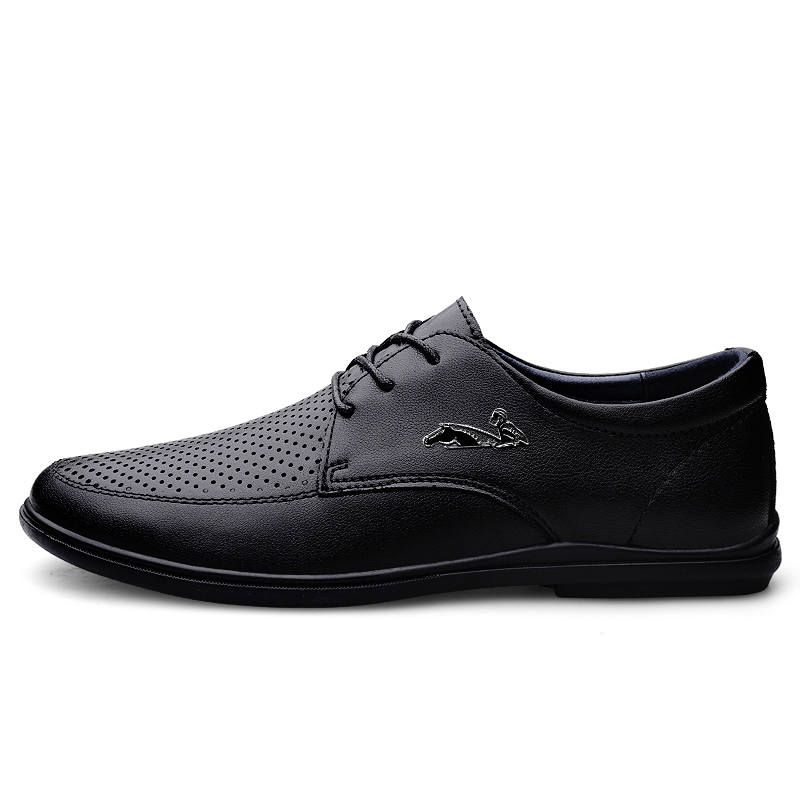 YINGLUNQISHI Top Grain Cow Leather Casual Shoes Men's Black