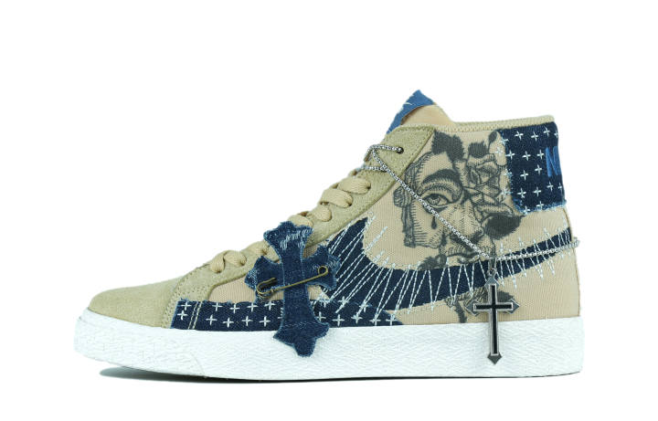 Nike Nike Chubby Artisan, New Vintage Denim Mid top Skateboard Shoes Unisex Brown Blue