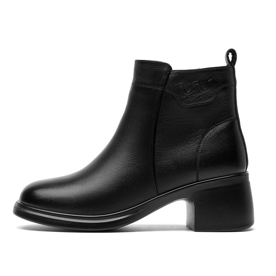 Spider King Fall Winter Chunky Heel Fleece Lined Ankle Boots Women's Black