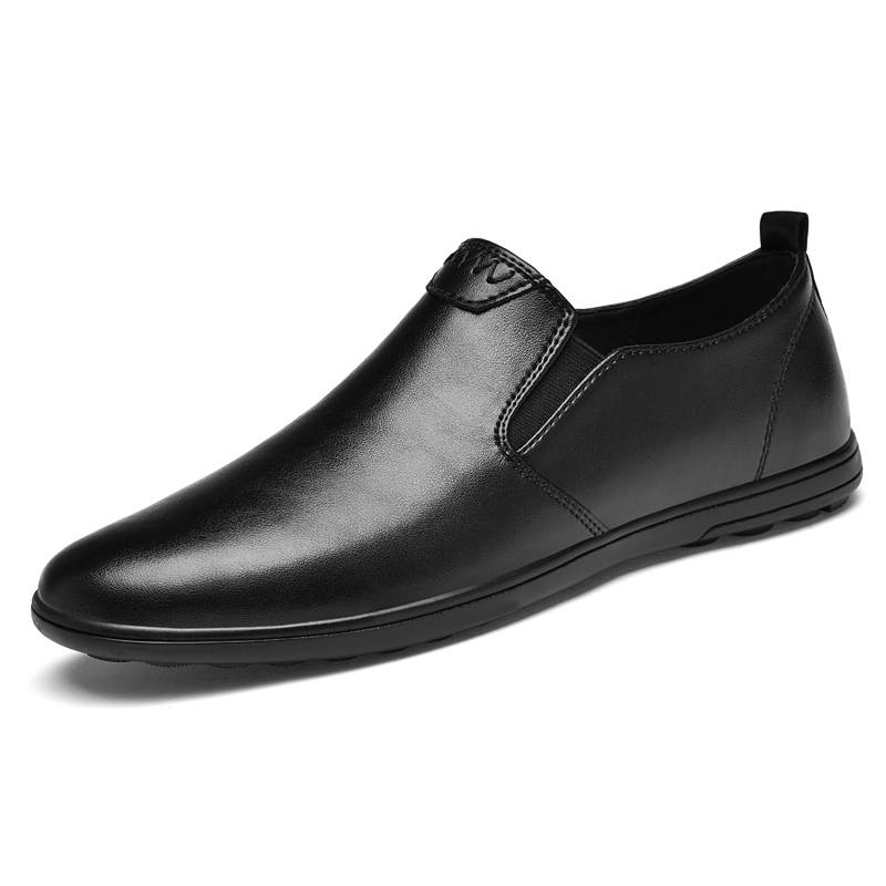 YALU Casual Leather Shoes Men's Low Top Black