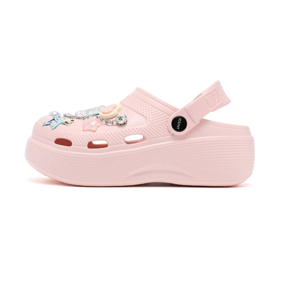JOSINY Summer Petite Platform Height Increasing 5.4cm Trendy Fashion Lazy Outerwear Slip on Clogs Women's Light Pink