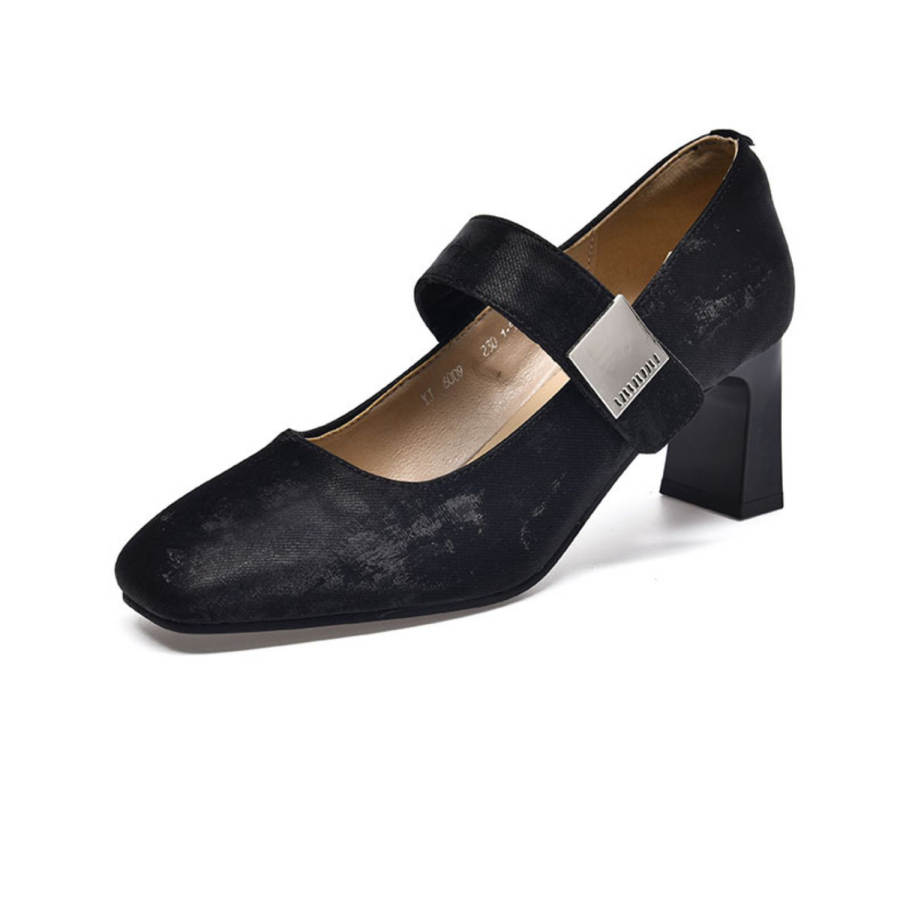 Devanro Devanro Sheepskin Chunky Heel Mary Jane Shoes 8cm Women's