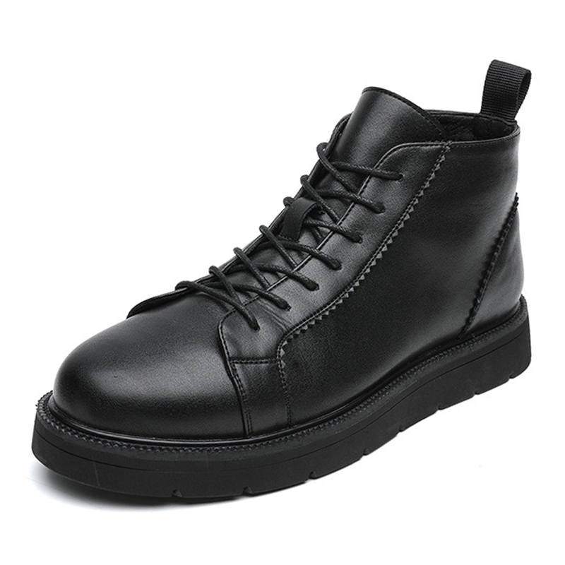 V05 V05 Combat Boots For Men British Round Head Leather Boots Black Microfiber Leather Comfortable And Versatile Work Boots