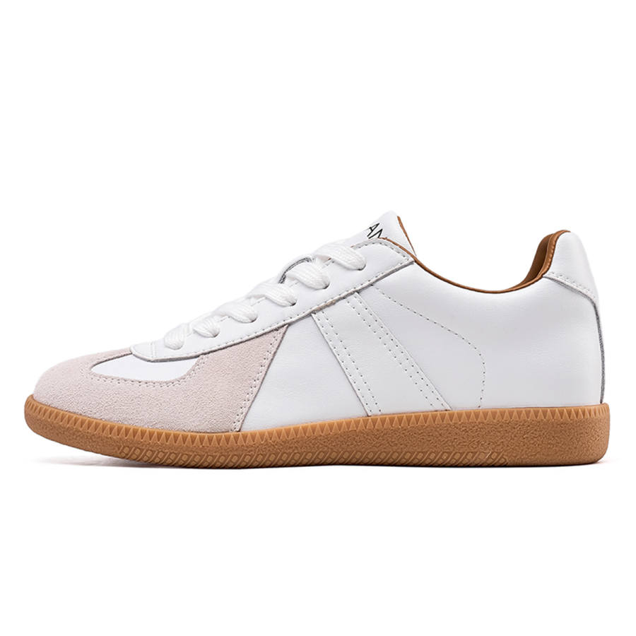 EBLAN Cow Split Leather Slip Resistant Low top Skateboard Shoes Women's Ecru