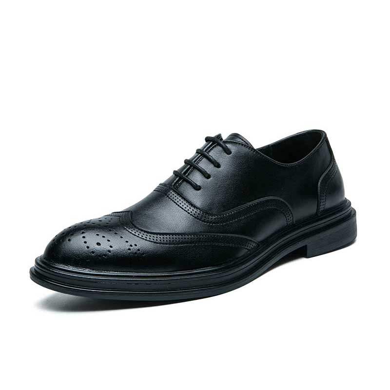 PEHL Casual Leather Shoes Men's Low Top Black/Dark Brown/Yellow