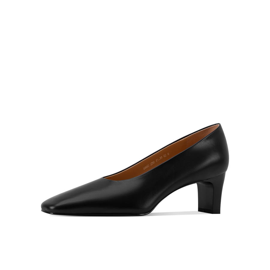 Shesrim Cow Leather Chunky Heel High Heels Women's Black