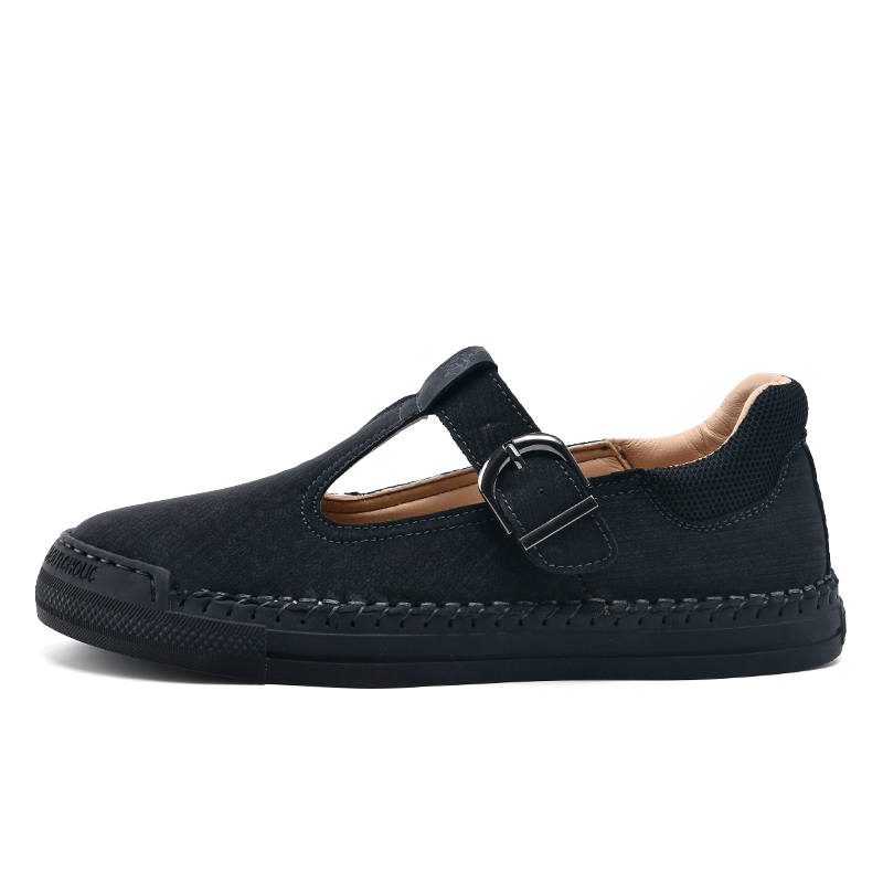 WENNAI Top Grain Cow Leather Casual Shoes Men's Black