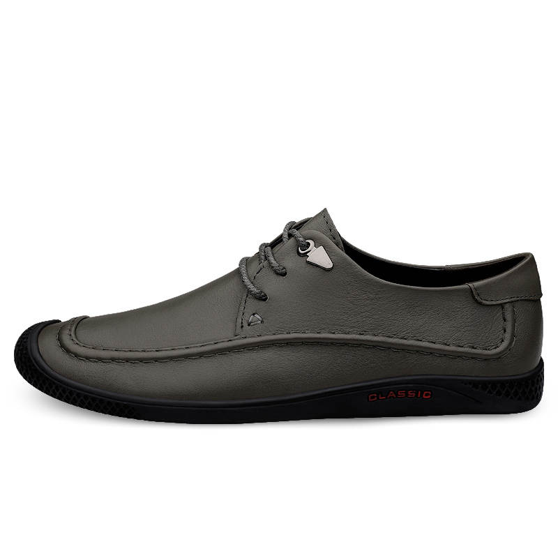 YINGLUNQISHI Top Grain Cow Leather Casual Shoes Men's Gray