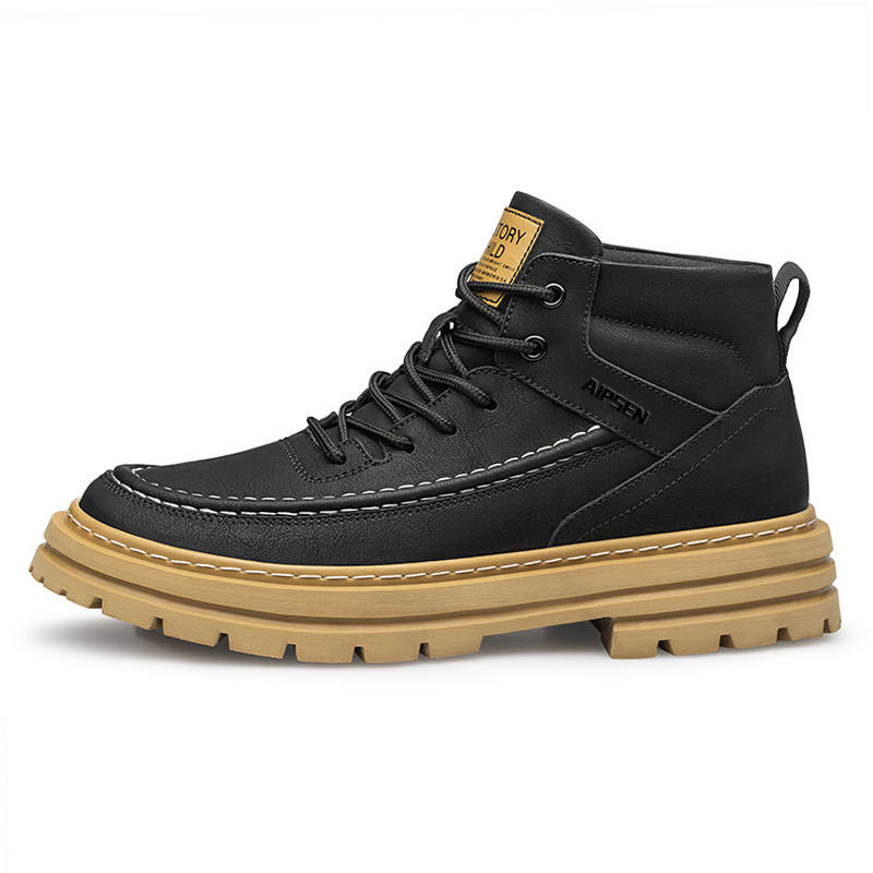 AIPSEN AIPSEN Cow Split Leather Short Combat Boots Men's Black