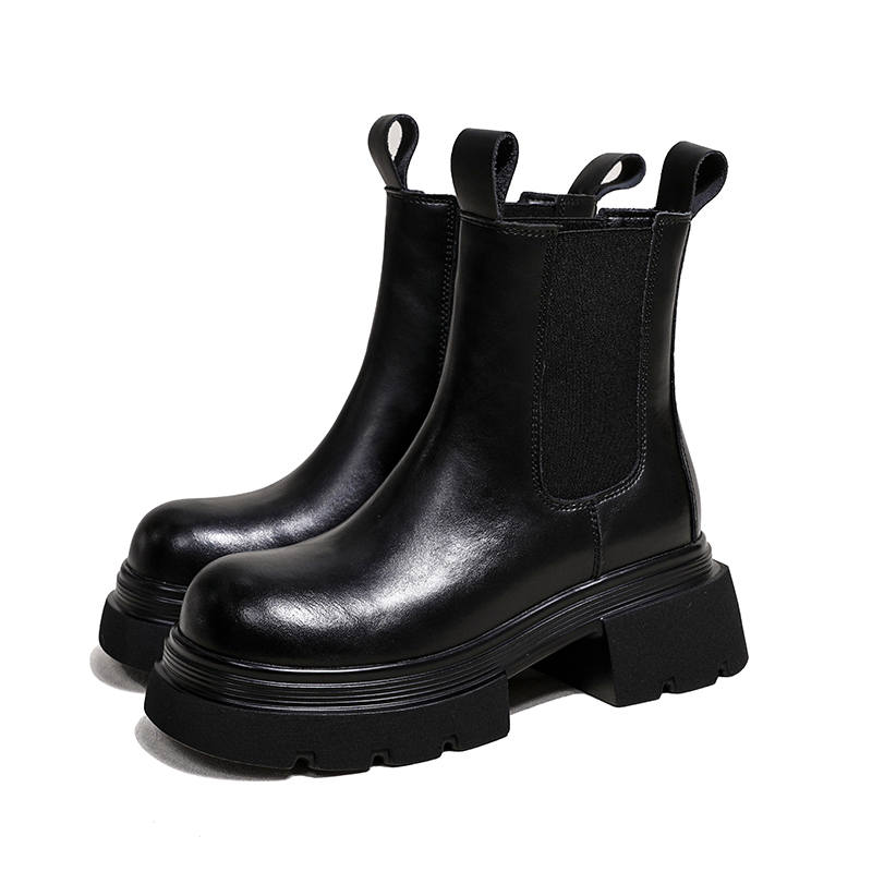 Ouumeis Cow Split Leather Short Chelsea Boots 6cm Women's