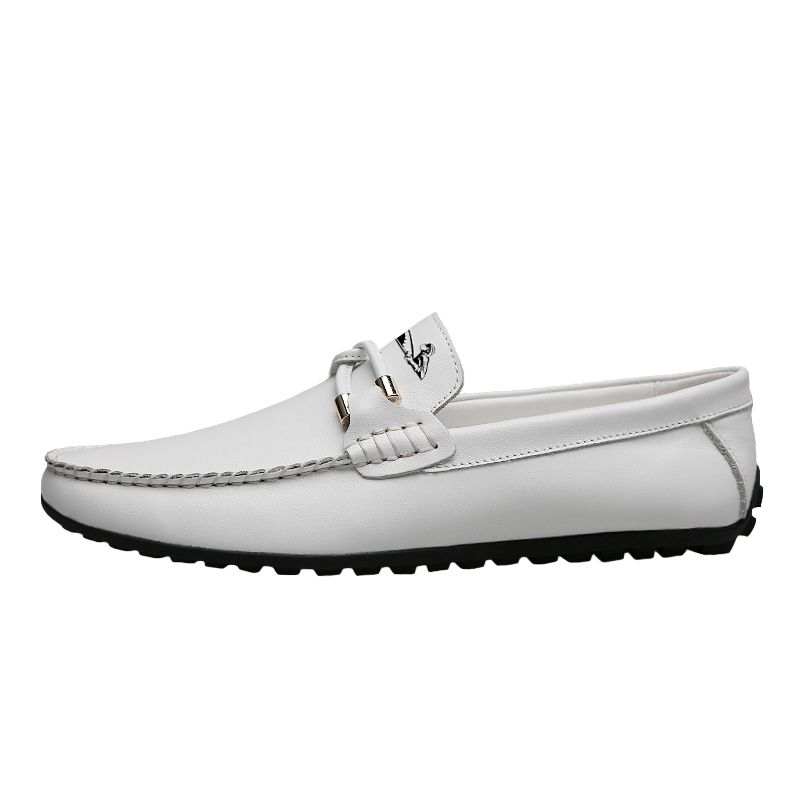 YINGLUNQISHI Top Grain Cow Leather Gommino Loafers Men's White
