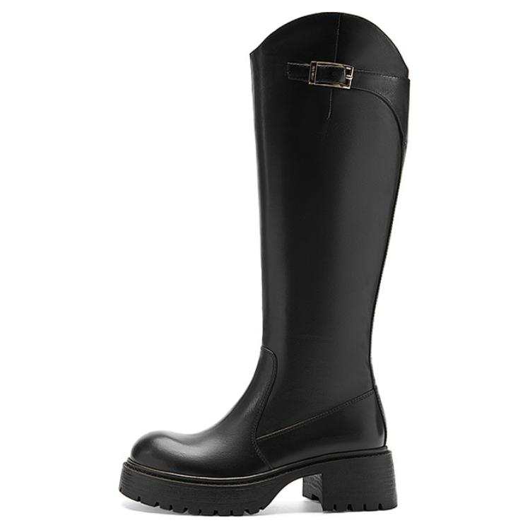 NINE WEST Cow Leather Knee high Boots 5CM Women's Black