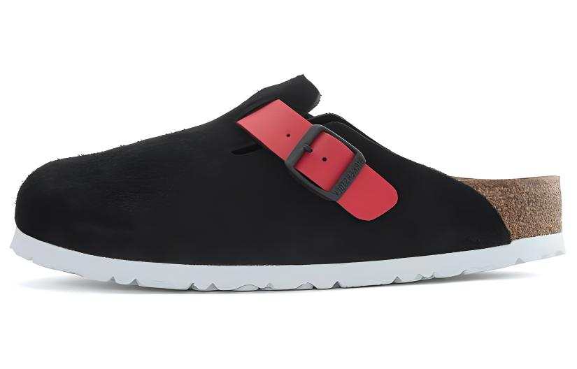 Birkenstock Boston Suede Leather/Birko Flor 'Black / Active Red' Women's