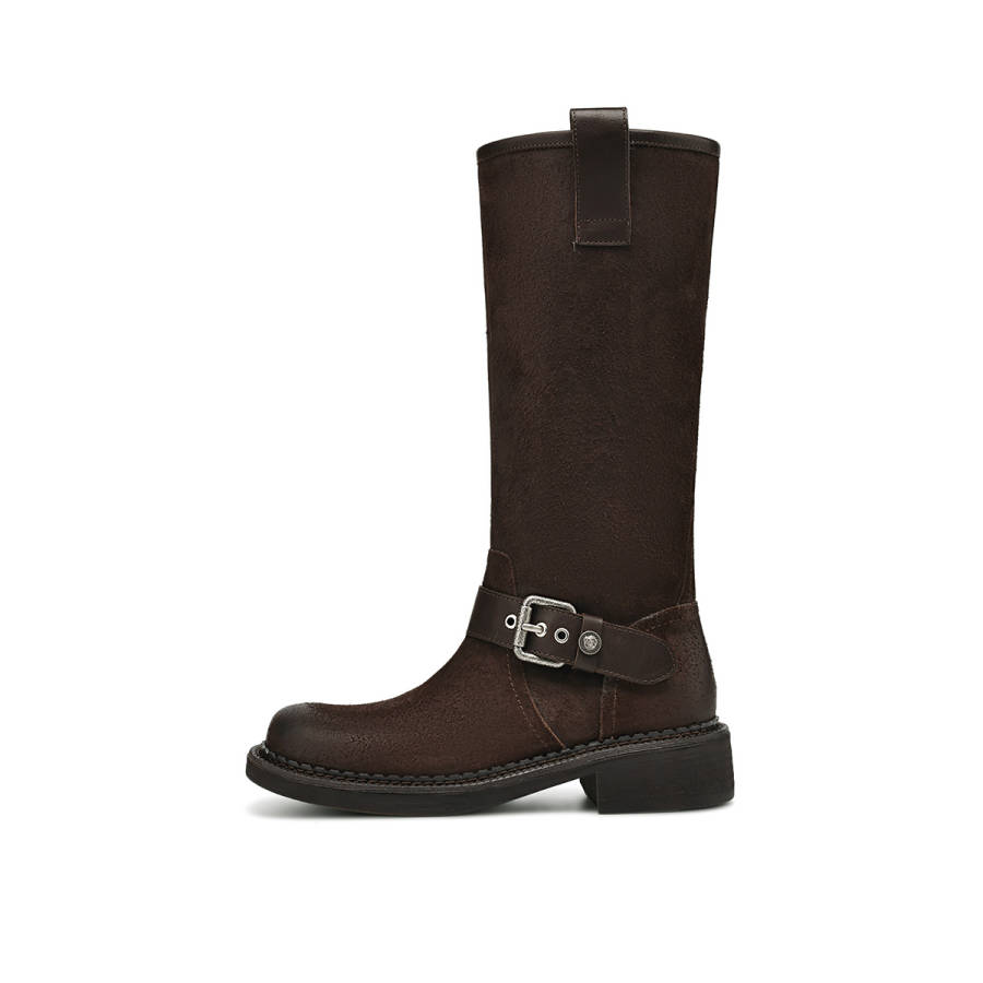 Rosa Bianca Knight Boots Cow Split Leather Knee high Boots 3.6cm Women's