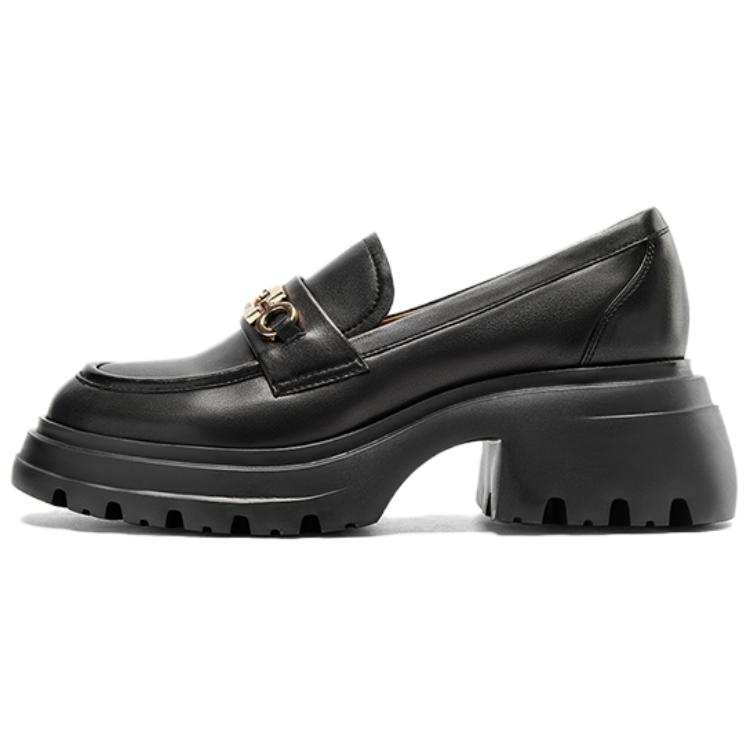 NINE WEST Sheepskin Chunky Heel High Heels Women's Black