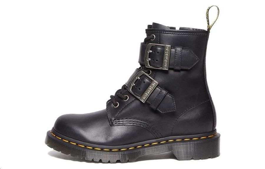 Dr.Martens Dr. Martens Dr.Martens 1460 Buckle Pull Up Leather Lace Up Boots 'Black Silver' Women's
