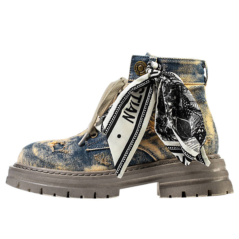 MIAOLV Denim Short Combat Boots 4.5cm Women's