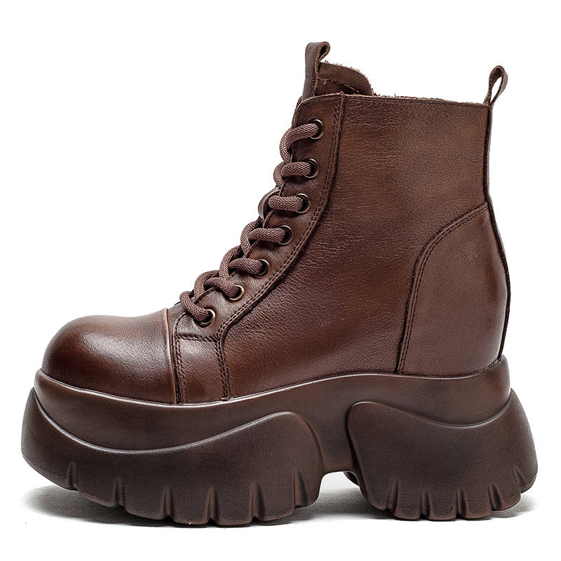 JIEZHOU Top Grain Cow Leather Short Combat Boots 7.5cm Women's