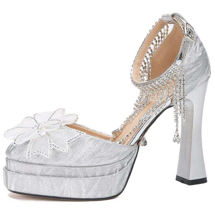Lanza Shinny Leather Chunky Heel High Heels Women's