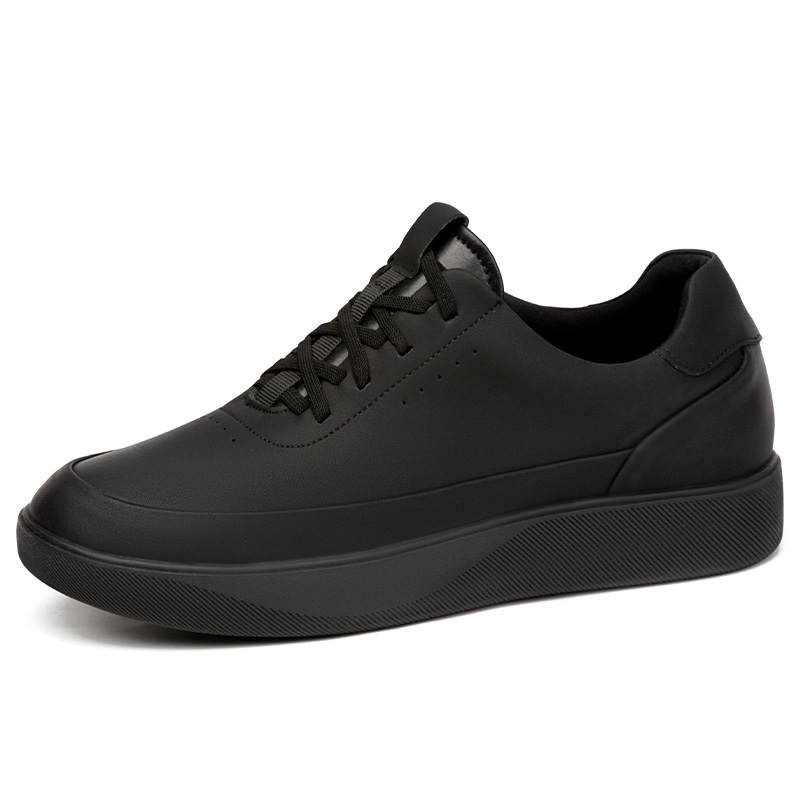 SULEGAO Cow Split Leather Low top Casual Shoes Men's Black