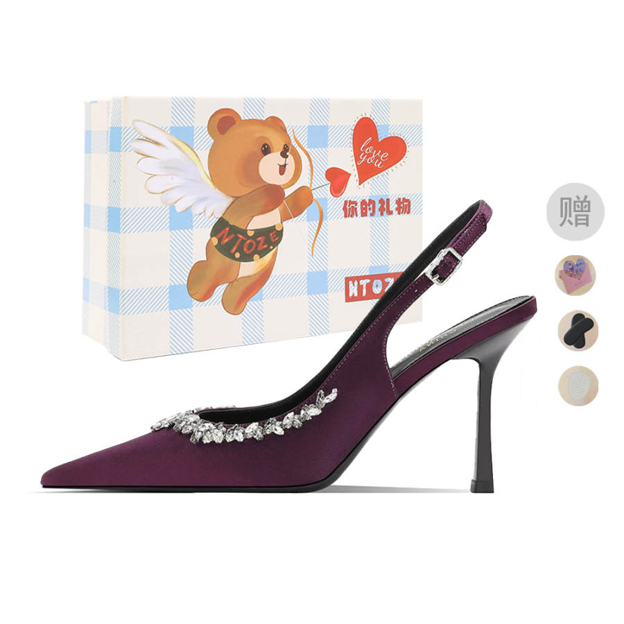 NTOZE Fabric Slim Heel High Heels Women's Purple