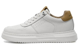 SULEGAO Cow Split Leather Height Increasing Height Increasing Low top Skateboard Shoes Men's White