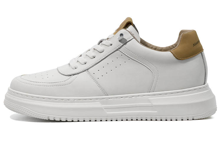 SULEGAO Cow Split Leather Height Increasing Height Increasing Low top Skateboard Shoes Men's White